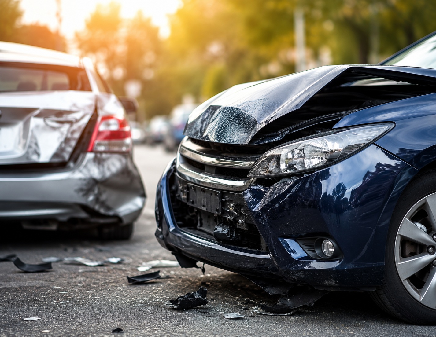 Damaged vehicles following an auto accident