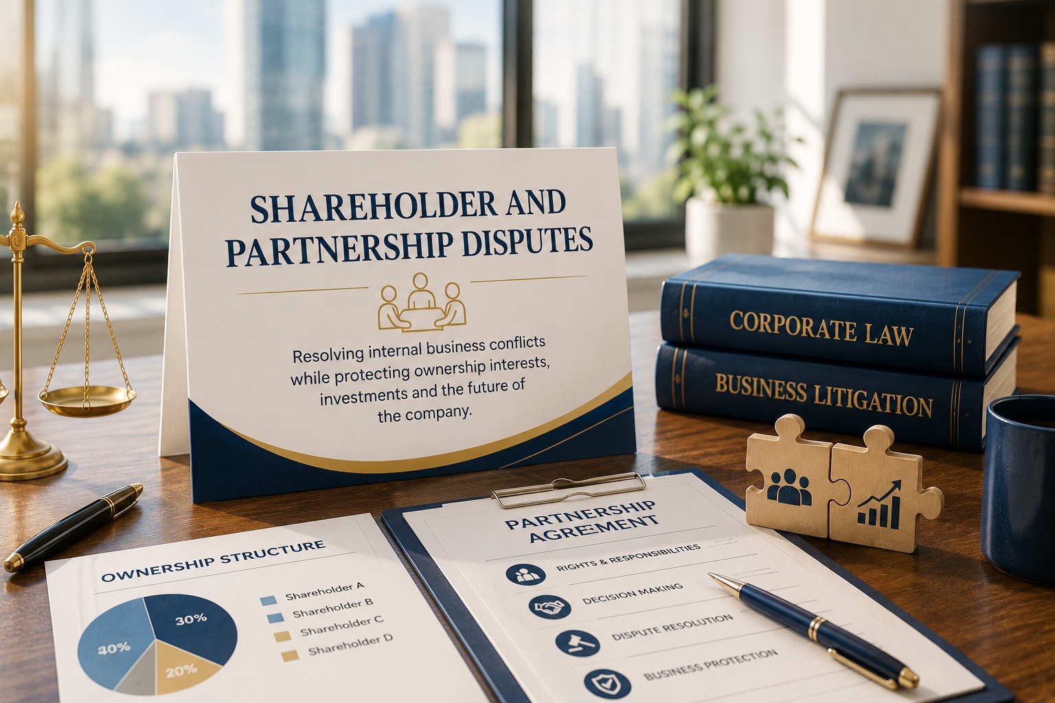 Business owners discussing a shareholder or partnership dispute